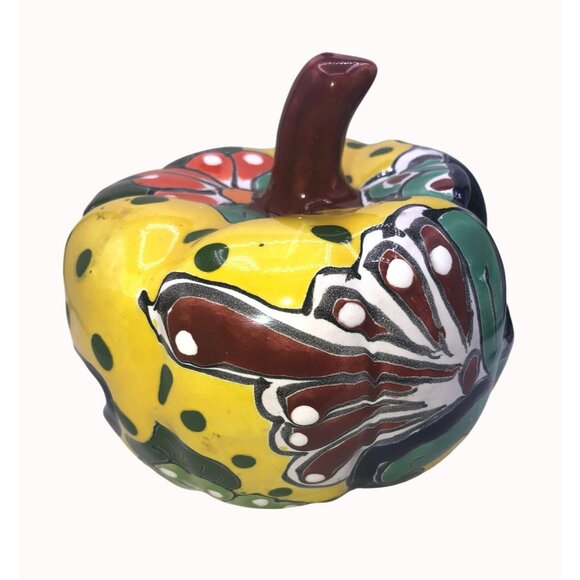 Mexican Talavera Ceramic Pumpkin Jack-O-Lantern Halloween Decor - Picture 4 of 7